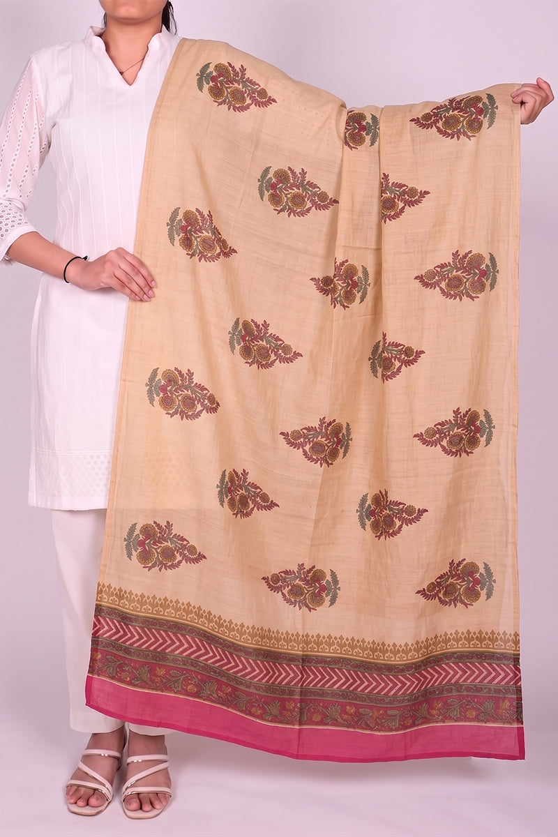 Beige Floral Printed Dupatta WDPT1005