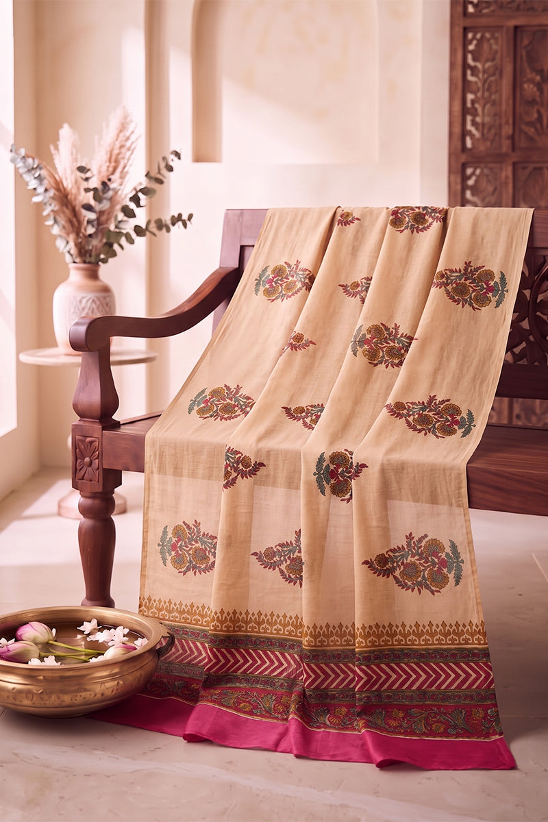 Beige Floral Printed Dupatta WDPT1005