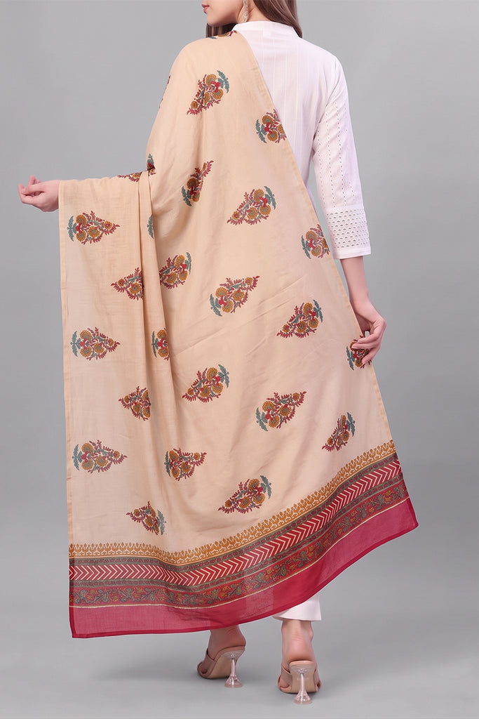 Beige Floral Printed Dupatta WDPT1005