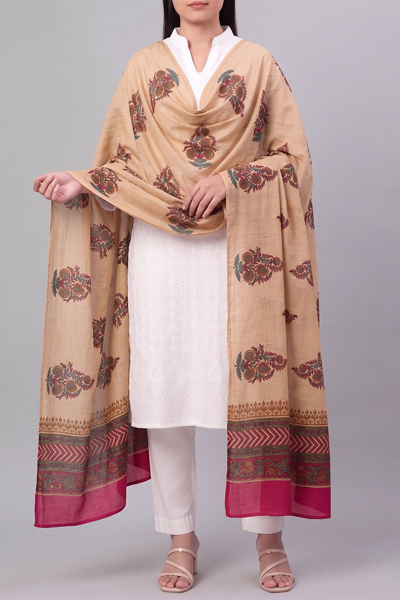 Beige Floral Printed Dupatta WDPT1005