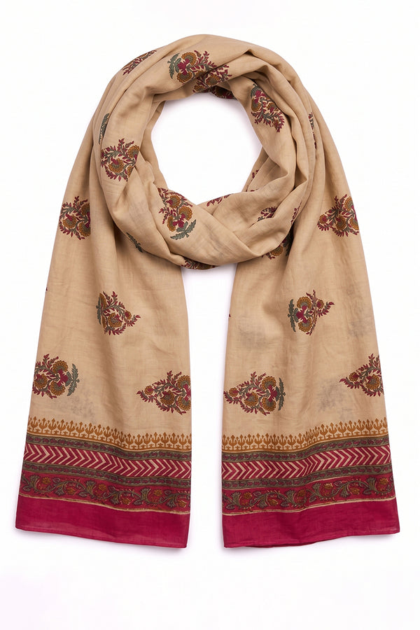 Beige Floral Printed Dupatta WDPT1005