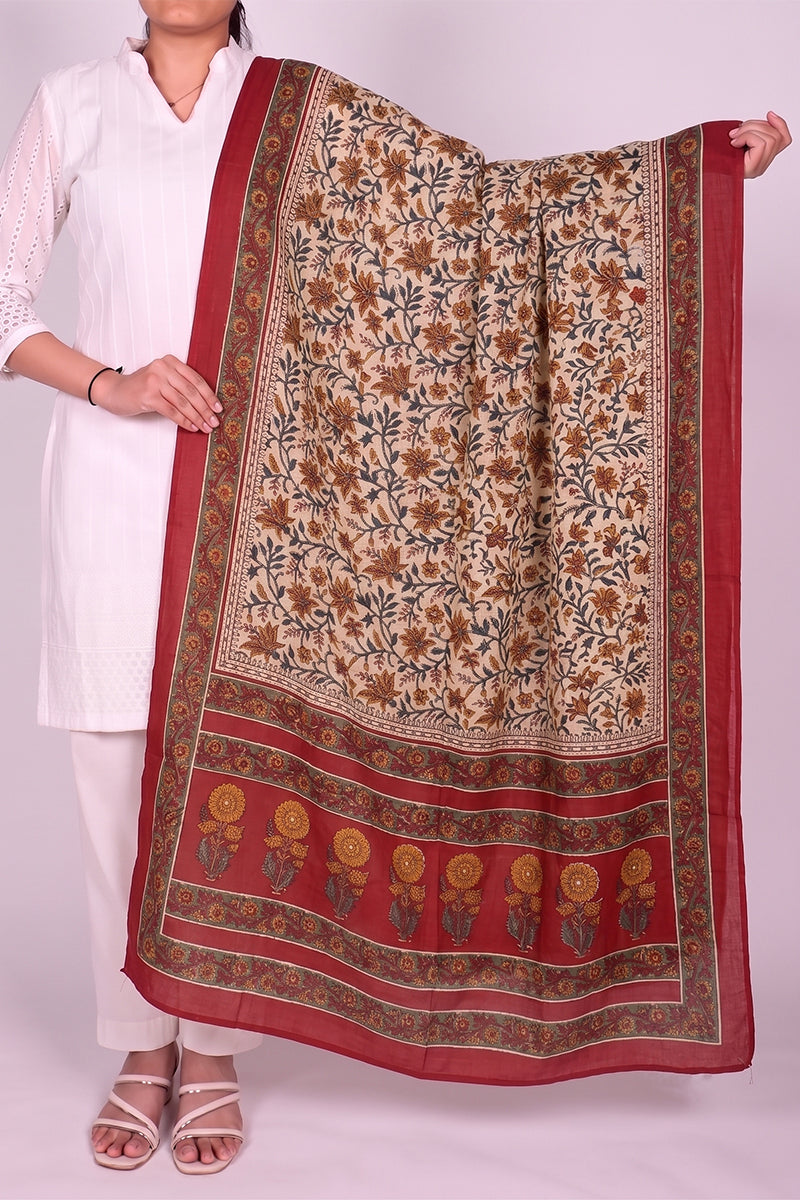 Beige Floral Printed Dupatta WDPT1006