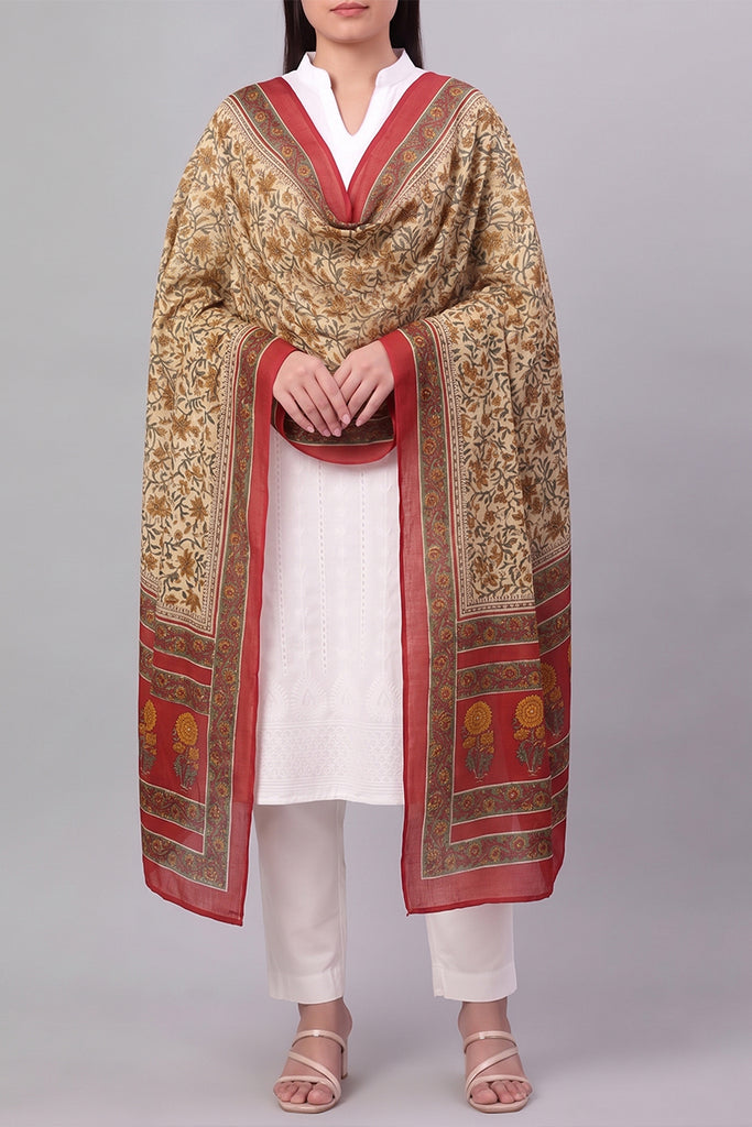 Beige Floral Printed Dupatta WDPT1006