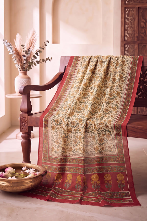 Beige Floral Printed Dupatta WDPT1006