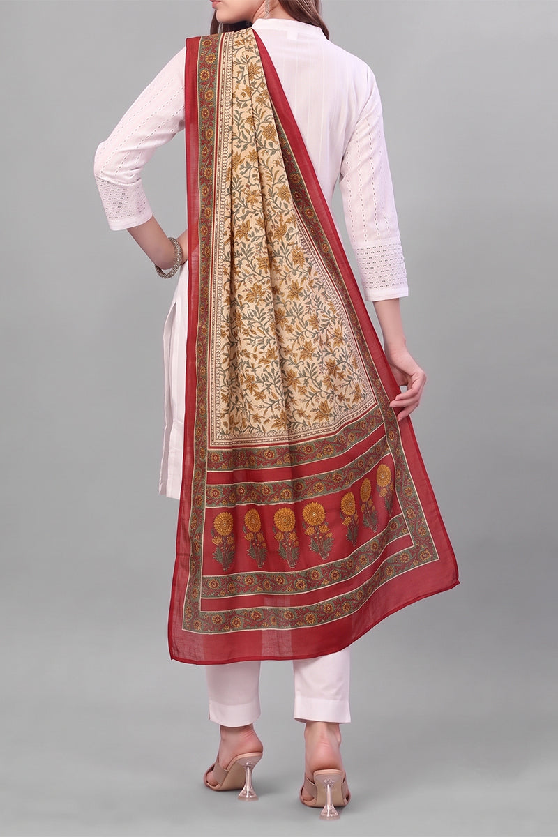 Beige Floral Printed Dupatta WDPT1006