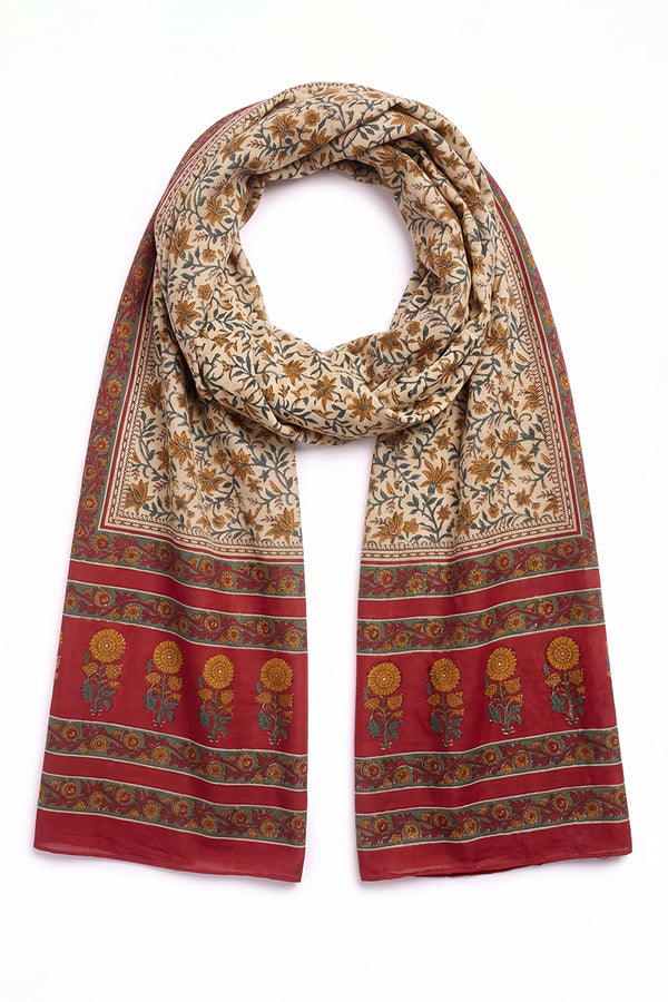 Beige Floral Printed Dupatta WDPT1006