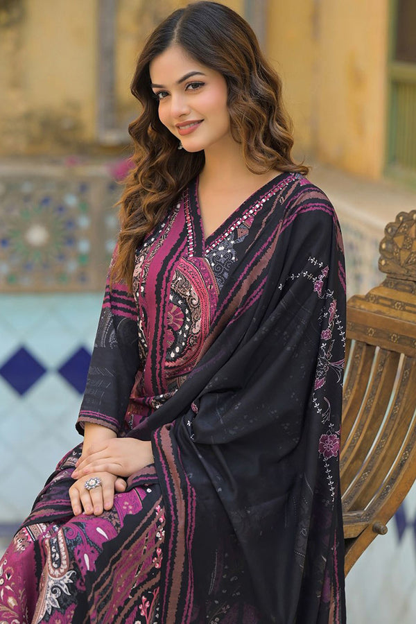 Black Rayon Blend Abstract Printed Straight Kurta Trouser With Dupatta SKSKD3080