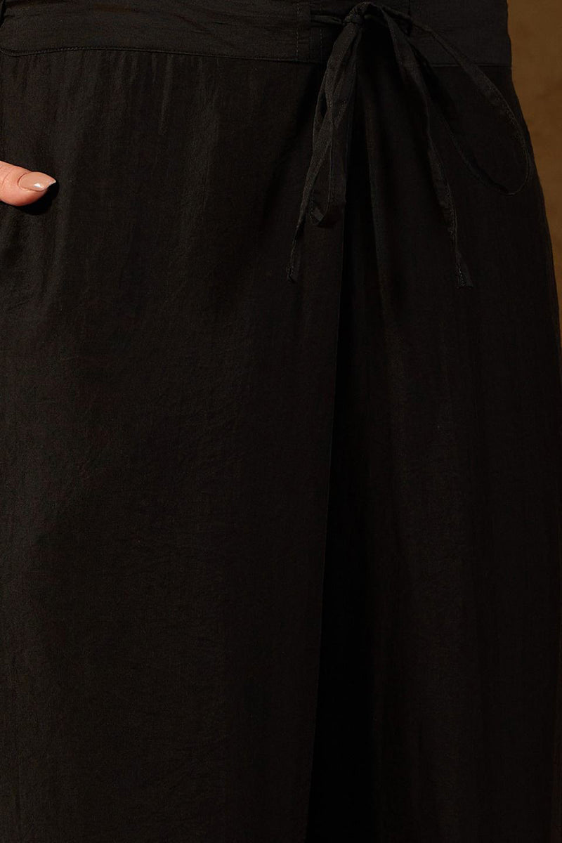 Black Silk Blend Embroidered Straight Kurta Palazzo With Dupatta HOPKSKD2722