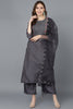 Grey Poly Silk Embroidered Kurta Trousers With Dupatta 