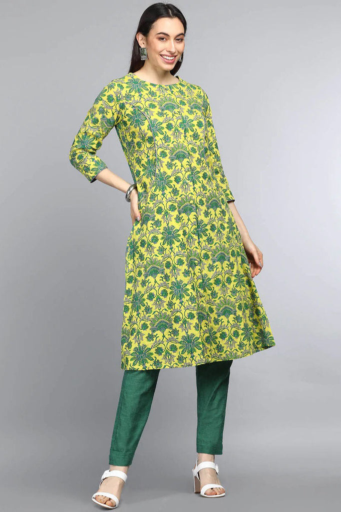   Cotton Printed Simple Function Wear Green Kurti