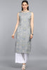  Women Grey Floral Embroidered Thread Work Kurta