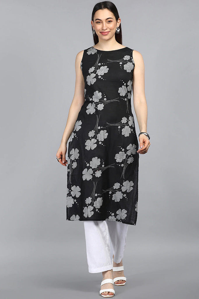  Women Black Floral Printed Kurta