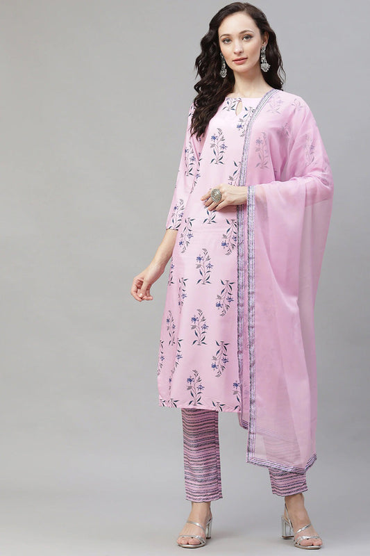  Women Pink Floral Printed Regular Kurta with Palazzos Dupatta