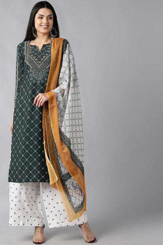  Women Green Ethnic Motifs Printed Regular Kurta with Palazzos With Dupatta Set