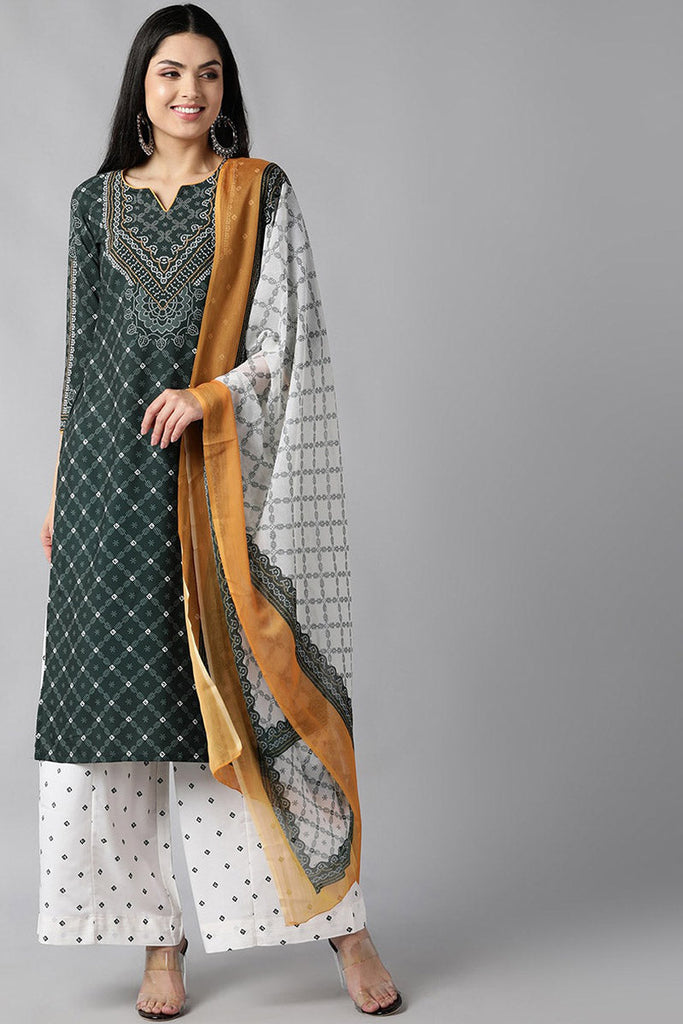  Women Green Ethnic Motifs Printed Regular Kurta with Palazzos With Dupatta Set