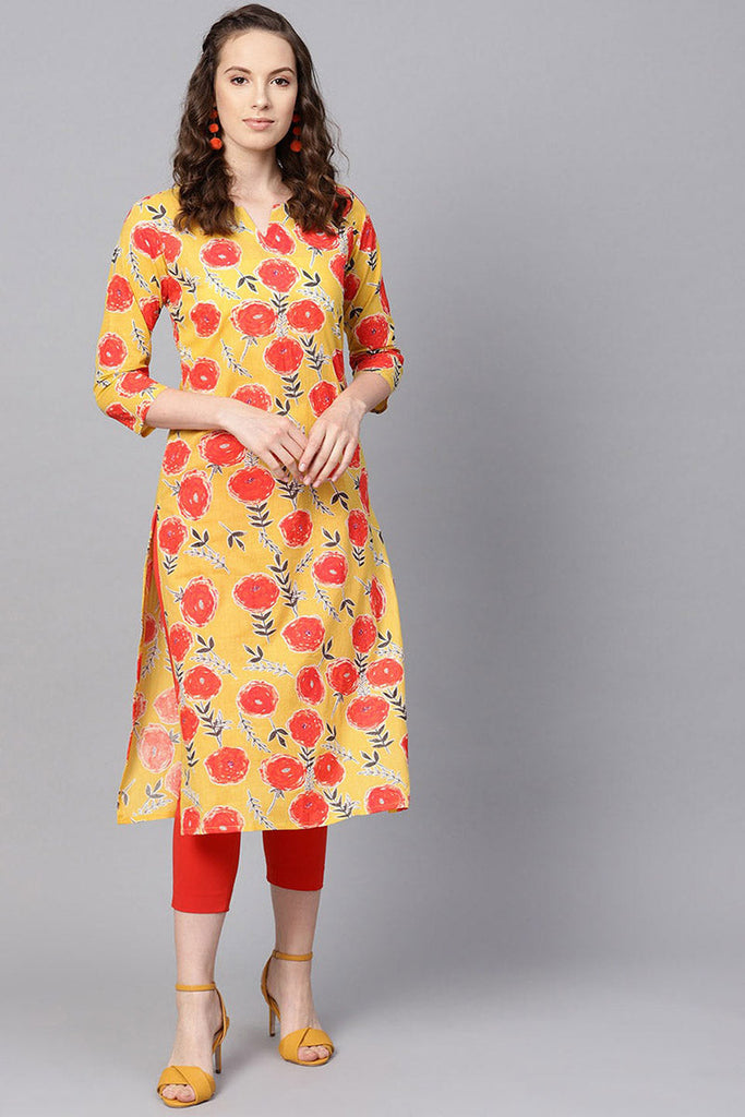   Printed Stylish Yellow Color Kurti