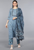  Women Blue Floral Printed Pure Cotton Kurta with Trousers  With Dupatta