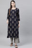   Regular Wear Cotton Printed Navy Blue Kurta & Palazzo Set 