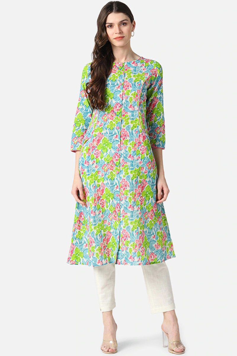  Women Multicoloured Floral A-line shape Printed Kurta