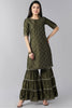  Women Green Printed Regular Kurta with Sharara Set