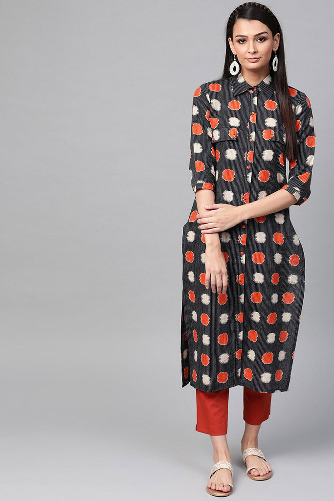   Cotton Fabric Printed Simple Function Wear Black Kurti