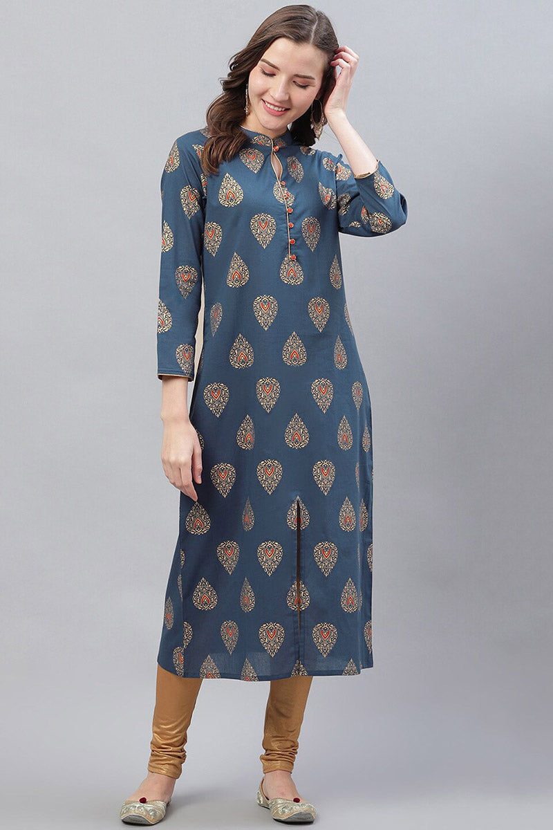   Printed Simple Navy Blue Kurti