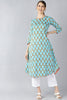   Occasion Wear Blue Printed Cotton Kurti