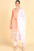  Women Peach Embroidered Kurta Trousers With Dupatta 