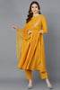  Women Mustard Poly Silk Embroidered Kurta Trousers With Dupatta 