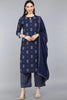  Women Navy Blue Floral Printed Kurta Set With Dupatta