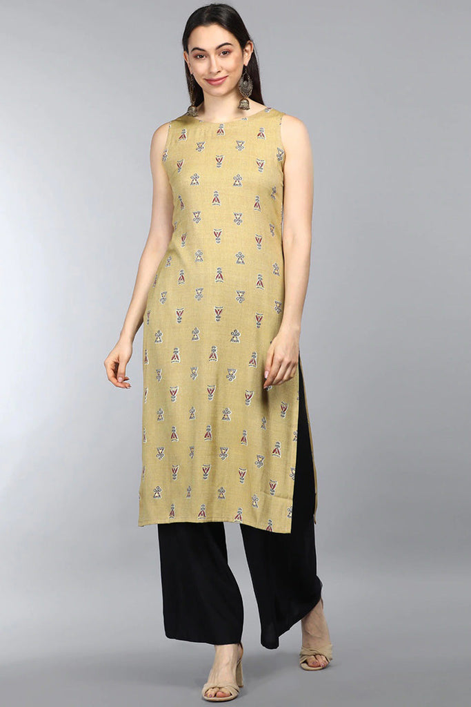  Women Beige Geometric Printed Kurta