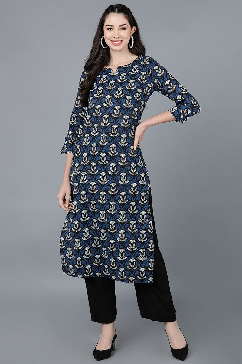  Women Cotton Navy Blue Printed Kurtas 