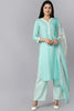  Women Sea Green Ethnic Motifs Printed Regular Kurta with Palazzos With Dupatta Set