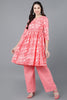  Women Pink Pure Cotton Printed Kurta Trousers