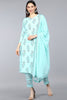  Women Turquoise Blue Floral Printed Kurta with Trousers Dupatta 