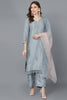  Women Grey Poly Silk Embroidered Kurta Trousers With Dupatta