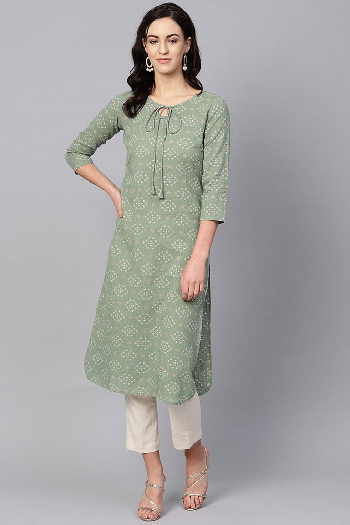 Sea Green Color Printed Trendy Kurti VCK1252