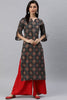   Black And Brown Bandhani Printed Straight Kurta