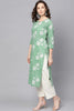   Cotton Green Floral Printed Straight Kurta