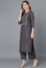 Grey Poly Silk Embroidered Kurta Trousers With Dupatta 