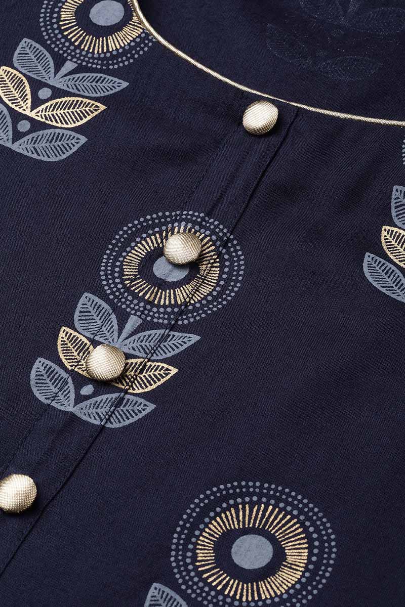   Regular Wear Cotton Printed Navy Blue Kurta & Palazzo Set 