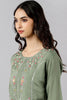  Women Olive Solid Embroidered Kurta Trousers With Dupatta