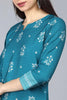 Teal Blue Poly Crepe Ethnic Motifs Straight Suit Set PKSKD1091