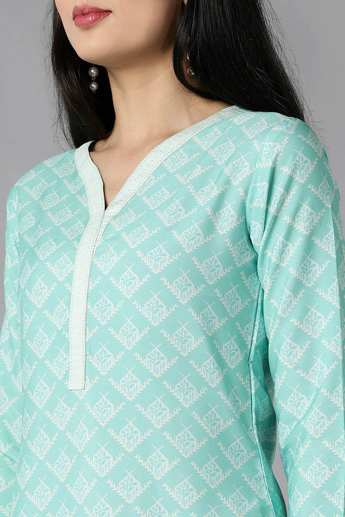  Women Sea Green Ethnic Motifs Printed Regular Kurta with Palazzos With Dupatta Set