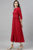  Women Red Solid Mandarin Collar Kurta