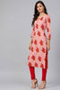   Pink & Red Screen Floral Printed Straight Kurta