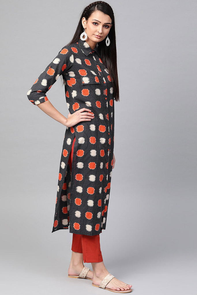   Cotton Fabric Printed Simple Function Wear Black Kurti