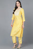  Women Yellow Poly Silk Embroidered Kurta Trousers With Dupatta