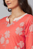   Coral Red & White Printed Straight Kurta