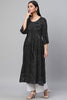   Black Abstract Printed Gathered A Line Kurta